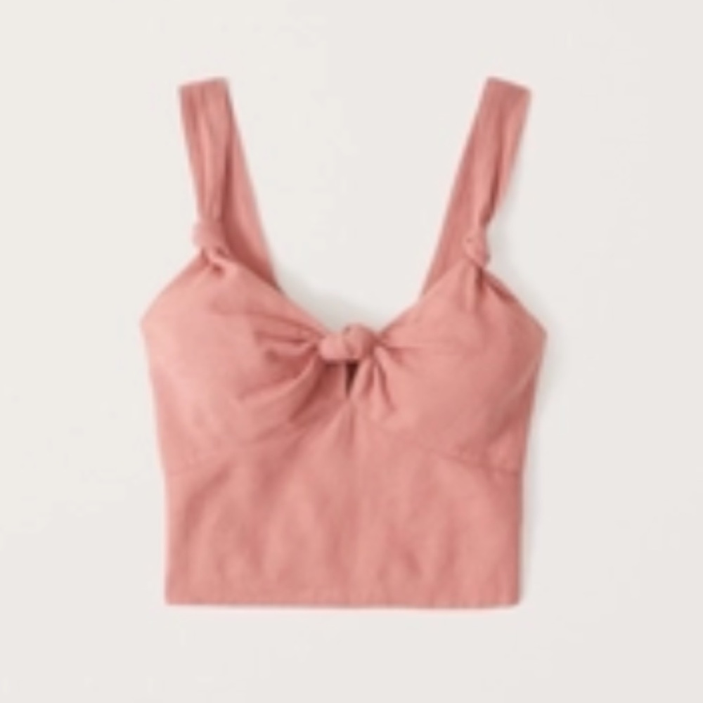 Abercrombie & Fitch Knot-Front Cutout Linen Blend Top